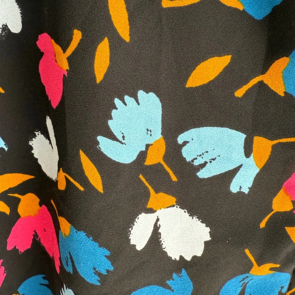 J.CREW Black Multicolor Floral Long Sleeve Ruffled Ladies Blouse, XS‎